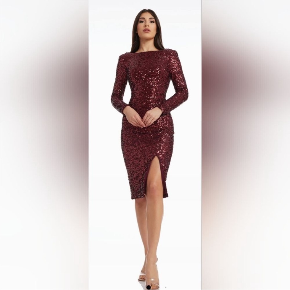 Dress the Population Burgundy Sequin Midi Dress